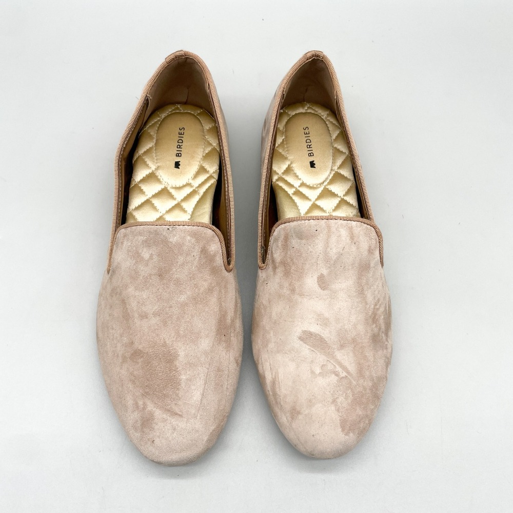 Birdies Womens 8 The Starling Smoking Slippers Tan velvet Loafers Preppy office